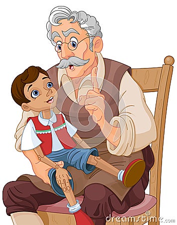 Mister Geppetto and Pinocchio Vector Illustration