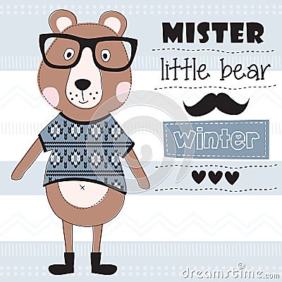 Mister little teddy bear with pullover vector illustration Vector Illustration