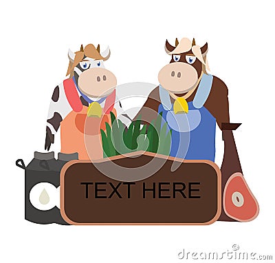 Mister and missis cow farm label Vector Illustration