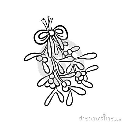 Mistletoe hand drawn isolated doodle for coloring Vector Illustration