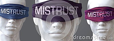 Mistrust can blind our views and limit perspective - pictured as word Mistrust on eyes to symbolize that Mistrust can distort Cartoon Illustration