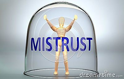 Mistrust can separate a person from the world and lock in an invisible isolation that limits and restrains - pictured as a human Cartoon Illustration