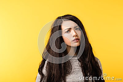 Mistrustful concerned disappointed emotional girl Stock Photo