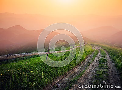 Misty alpine highlands in sunny day. Location Carpathian, Ukraine, Europe Stock Photo