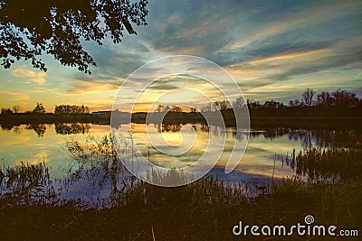 A misty evening at the pond Stock Photo