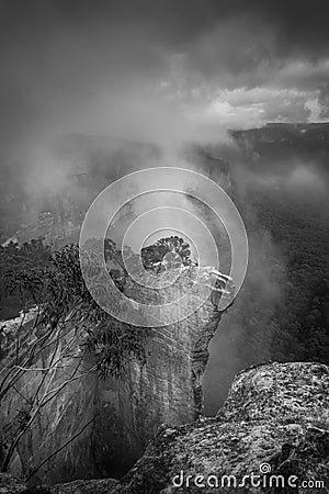 Misty fog at Hanging Rock Blue Mountains Stock Photo