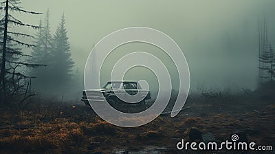 Misty Journey: A Narrative-driven Visual Storytelling Of An Old Truck In The Forest Stock Photo