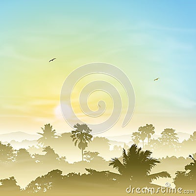 Misty Landscape Vector Illustration