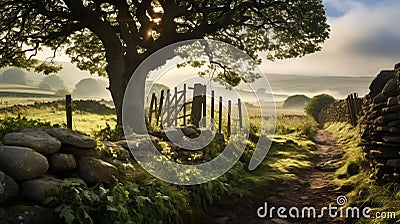 Misty Morning In An Enchanting English Country Garden Stock Photo