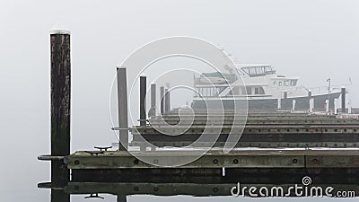 Misty morning mooring and docks Stock Photo