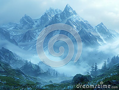 Misty mountain range at dawn Stock Photo