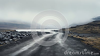 Crescent Lake: Layered And Atmospheric Landscape In Iceland Stock Photo