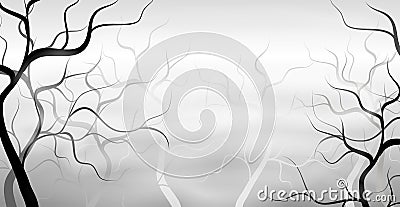 Misty Spooky Dead Tree Forest Cartoon Illustration