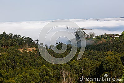 Misty Valley Hills Farmland Stock Photo