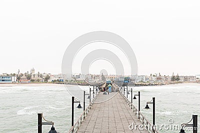 Misty view of Swakopmund in Namibia seen from historic jetty Editorial Stock Photo