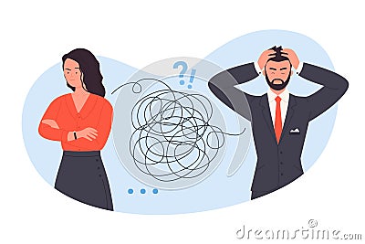 Misunderstanding between business partners, man and woman misunderstand information Vector Illustration