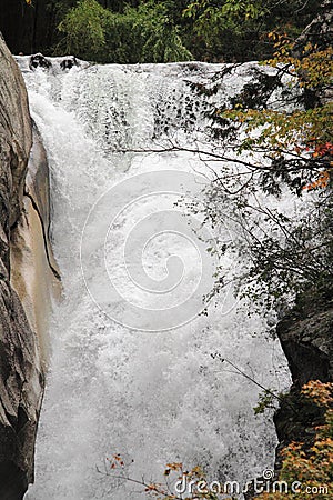 Mitake Shosenkyo gorges and Senga fall with red autumn leaves Stock Photo