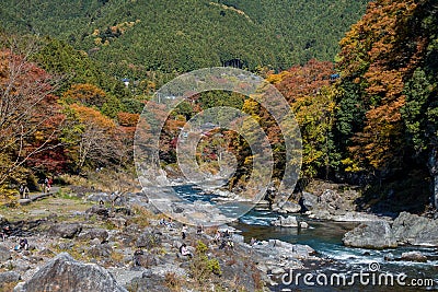 Mitake town and Tama river in autumn season. Editorial Stock Photo