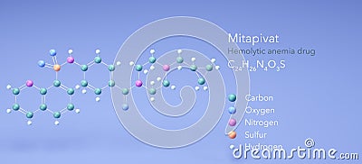 mitapivat molecule, molecular structures, c24h26n4o3s Hemolytic anemia drug 3d model, Structural Chemical Formula and Atoms with Stock Photo