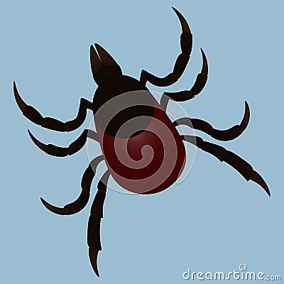 Mite is an insect. The parasite is dangerous to humans. Vector illustration. Isolated blue background. Flat style. Carrier of SFTS Vector Illustration
