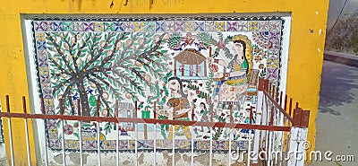 Mithila painting done by artists at madhubani station Editorial Stock Photo