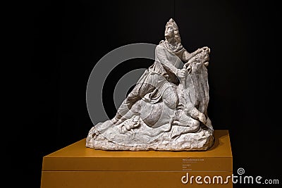Mithras sacrificing the bull Sculpture at Archaeological Museum of Cordoba - Cordoba, Andalusia, Spain Editorial Stock Photo