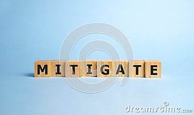 MITIGATE word made with building blocks, business concept Stock Photo