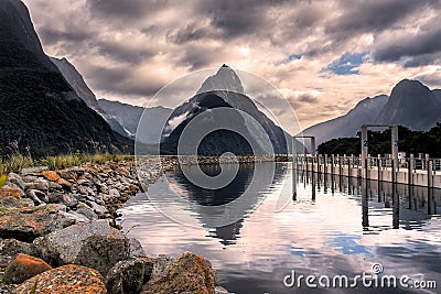 Mitre peak in Milford sound Stock Photo