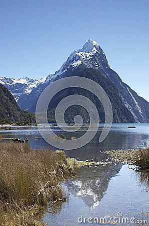 Mitre peak portret Stock Photo