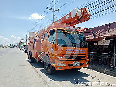 MITSUBISHI FUSO CREW CAB WITH AERIAL DEVICES Editorial Stock Photo