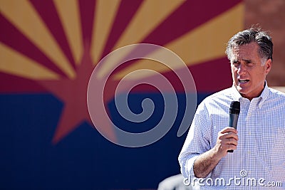 Mitt Romney Campaigns In Arizona Before Hispanics Editorial Stock Photo