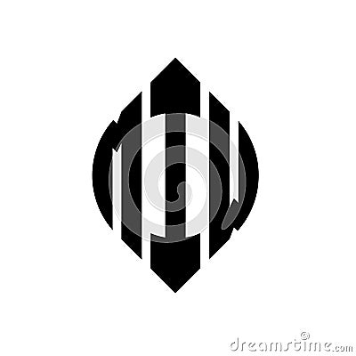 MIW circle letter logo design with circle and ellipse shape. MIW ellipse letters with typographic style. The three initials form a Vector Illustration