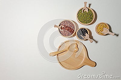 Mix beans and lentils beans with wooden bowl and spoon Stock Photo