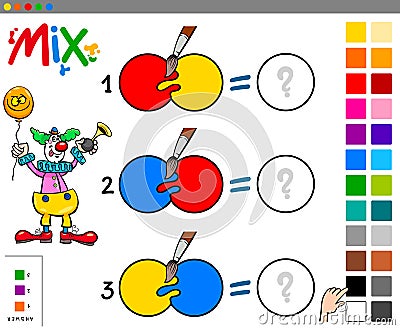 Mix colors educational game with clown Vector Illustration