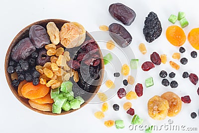 Mix of dried fruits on white Stock Photo