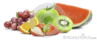 Mix fruits isolated on white. Stock Photo