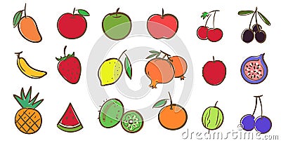 Mix fruits collection, cute colorful vector illustration in cart Vector Illustration