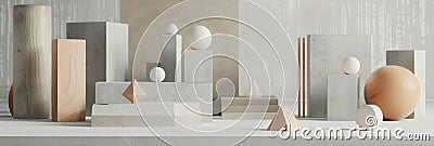 A mix of geometric objects in various sizes and orientations create an interesting visual in this still life Stock Photo