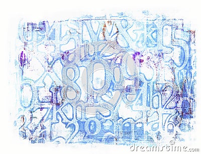 Mix of Grungy Blue Fonts Isolated on White Background Stock Photo