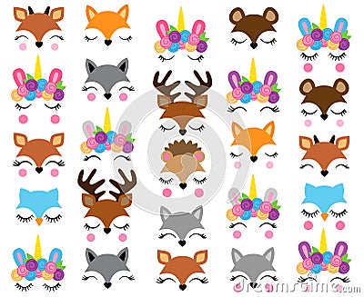 Mix and Match Animal Faces Vector Illustration