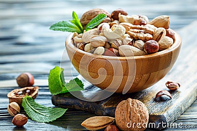 Mix nuts in a bowl closeup. Stock Photo