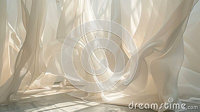 A mix of and opaque fabric pieces creating a play of light and shadow and adding depth to the installation Stock Photo
