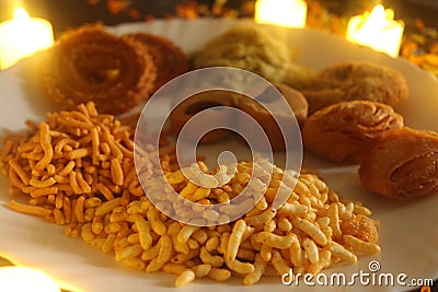 Mix in Plate. Yummy. Season of festivals. Indian food. Indian snacks. Stock Photo