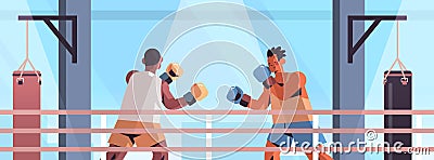 Mix race boxers fighting on boxing ring dangerous sport competition training concept Vector Illustration