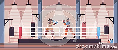 Mix race female boxers fighting on boxing ring dangerous sport competition training concept Vector Illustration