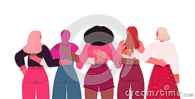 Mix race girls standing together female empowerment movement women power concept Vector Illustration