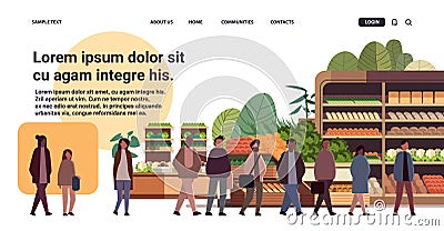 mix race people group choosing food groceries in modern supermarket men women buying products in grocery shop Cartoon Illustration