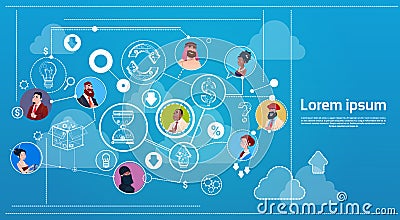 Mix Race People Group Connection Chat Social Network Communication Concept Vector Illustration