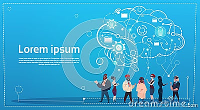 Mix Race People Group Using Gadgets Brainstorming Remote Workers Social Network Communication Concept Vector Illustration