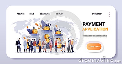 mix race people putting dollar coins money in jars financial security reliability stability growth fintech business Vector Illustration